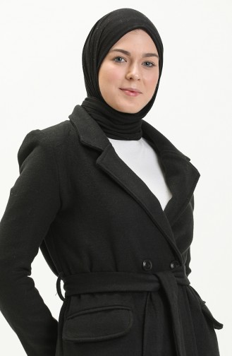 Manteau Cachet à Ceinturé 5112-01 Noir 5112-01