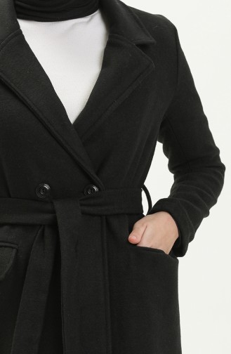 Manteau Cachet à Ceinturé 5112-01 Noir 5112-01