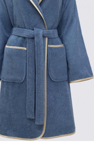 Ecocotton Ecosoft Kadın Bornoz 100 Organik Pamuk Armürlü Mavi