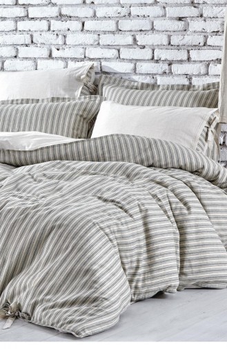 Ecocotton Ala Çift Kişilik Nevresim Takımı 100 Organik Pamuk Keten Yeşil 200X220 Cm Yeşil