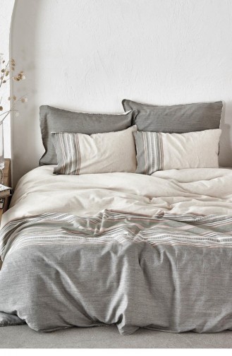 Ecocotton Dila Çift Kişilik Nevresim Takımı 100 Organik Pamuk Keten Bej Yeşil 200X220 Cm Bej Yeşil