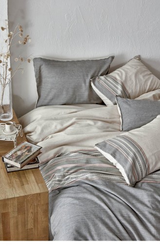 Ecocotton Dila Çift Kişilik Nevresim Takımı 100 Organik Pamuk Keten Bej Yeşil 200X220 Cm Bej Yeşil