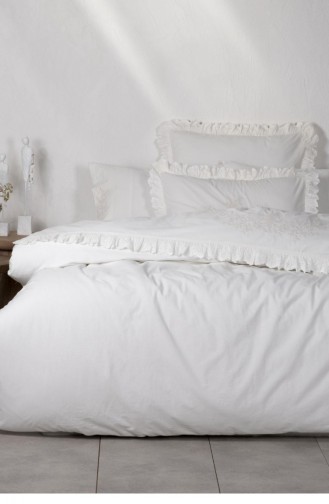 Ecocotton Elsa Battal Boy Nevresim Takımı 100 Organik Pamuk Perkal Nakışlı Krem 240X220 Cm Krem