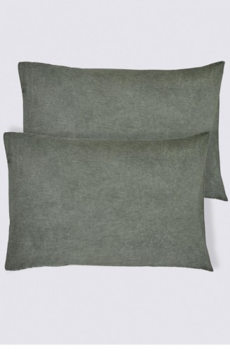 Ecocotton Carmen 2 Li Yastık Kılıfı 100 Organik Pamuk Saten Brodeli Yeşil 50X70 Cm Yeşil