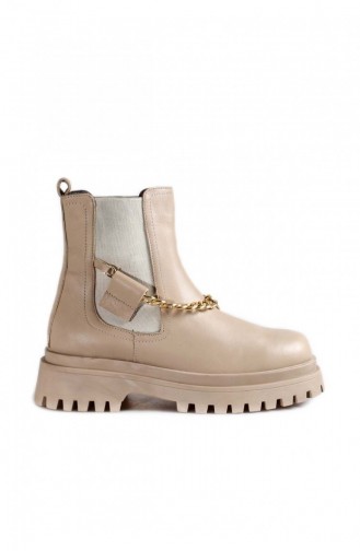 Genuine Leather Women`s Classic Boots 916Sza3578 Beige 916SZA3578.Bej