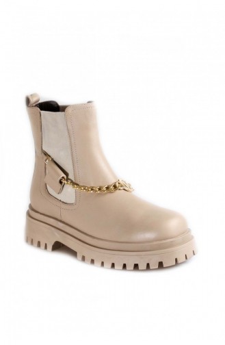Genuine Leather Women`s Classic Boots 916Sza3578 Beige 916SZA3578.Bej
