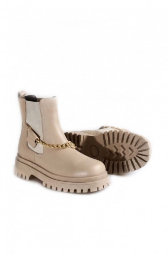 Genuine Leather Women`s Classic Boots 916Sza3578 Beige 916SZA3578.Bej