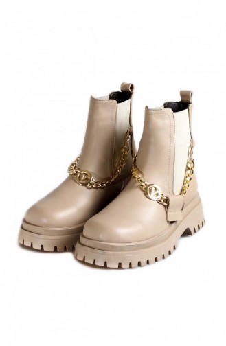 Genuine Leather Women`s Classic Boots 916Sza3578 Beige 916SZA3578.Bej
