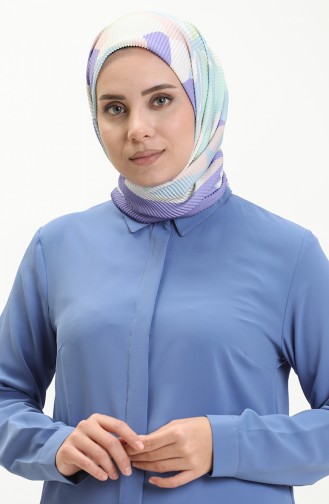 Karam Desen Pliseli Eşarp 1130-07 Lila Buz Mavisi