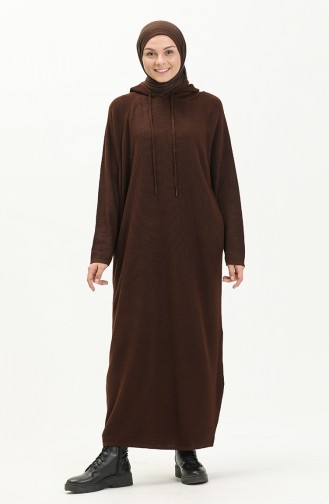 Knitwear Hooded Dress 3256-14 Dark Brown 3256-14