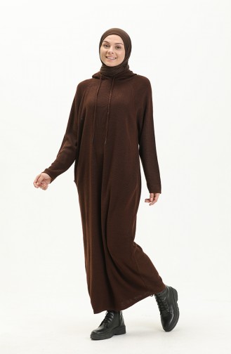 Knitwear Hooded Dress 3256-14 Dark Brown 3256-14