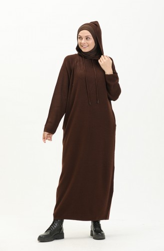 Knitwear Hooded Dress 3256-14 Dark Brown 3256-14