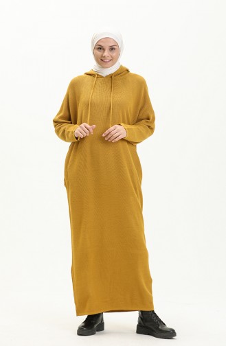 Triko Kapüşonlu Elbise 3256-15 Yağ Yeşili