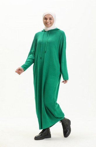 Triko Kapüşonlu Elbise 3256-17 Çimen Yeşili