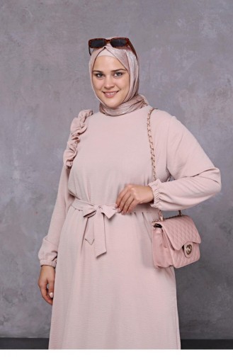 Kadın Büyük Beden Omzu Fırfırlı Elbise 8207 Taş