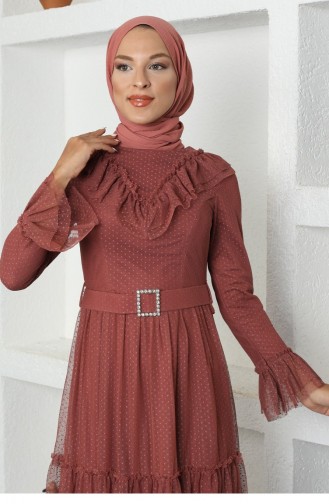 Zimtfarbig Hijab-Abendkleider 2167