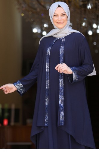 Dunkelblau Hijab-Abendkleider 2688