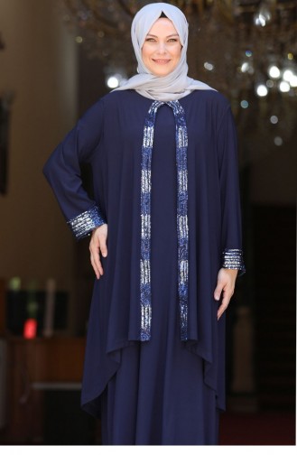 Dunkelblau Hijab-Abendkleider 2688