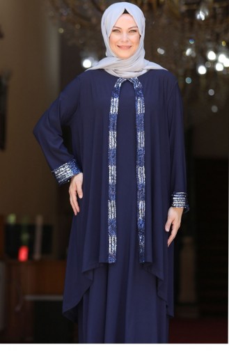 Navy Blue İslamitische Avondjurk 2688