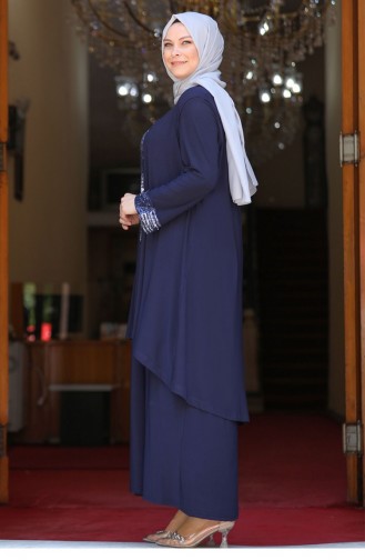 Dunkelblau Hijab-Abendkleider 2688