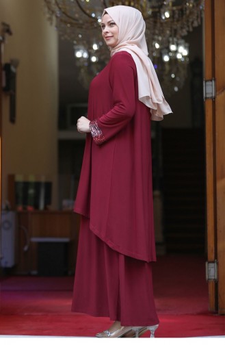Weinrot Hijab-Abendkleider 2690