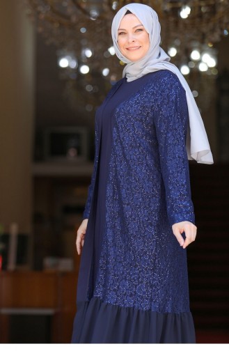 Navy Blue Hijab Evening Dress 2710