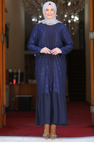 Navy Blue Hijab Evening Dress 2710