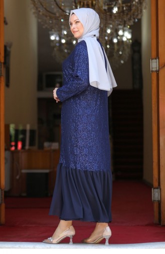 Navy Blue Hijab Evening Dress 2710