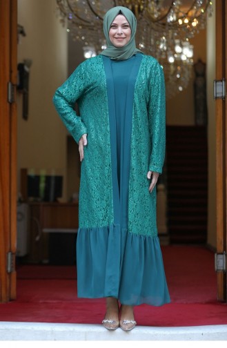 Emerald Green Hijab Evening Dress 2711