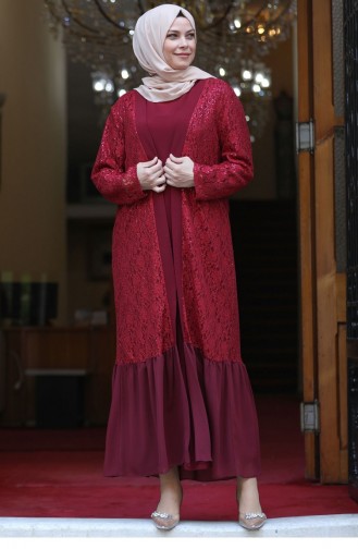 Claret Red Hijab Evening Dress 2712