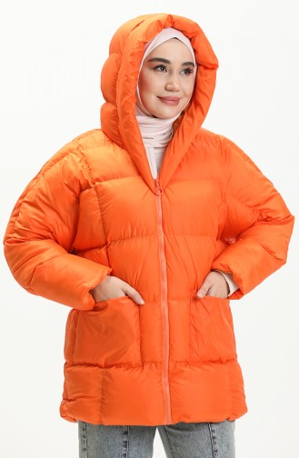 Kapüşonlu Şişme Mont 9009-07 Oranj