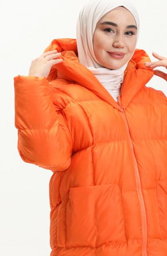 Kapüşonlu Şişme Mont 9009-07 Oranj