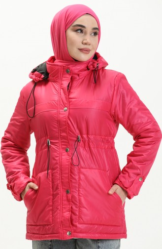 Manteau Matelassé à Capuche 9015-03 Fuchsia 9015-03