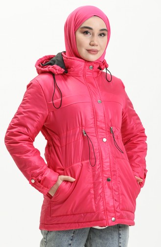 Manteau Matelassé à Capuche 9015-03 Fuchsia 9015-03