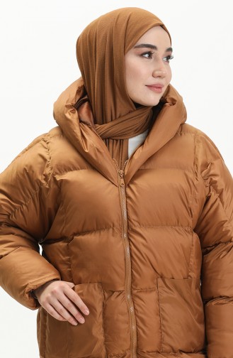 Manteau Matelassé à Capuche 9009-02 Tabac 9009-02