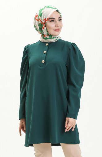 Düğmeli Tunik 1827-02 Zümrüt Yeşili