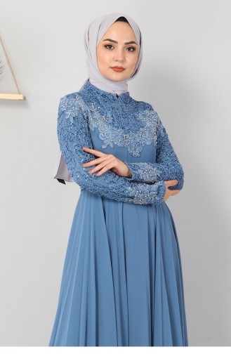 Baby Blue Hijab Evening Dress 11868