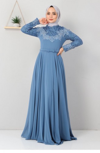 Baby Blue Hijab Evening Dress 11868