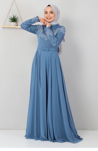 Baby Blue Hijab Evening Dress 11868
