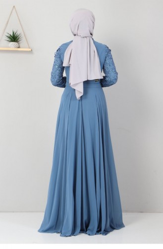 Baby Blue Hijab Evening Dress 11868