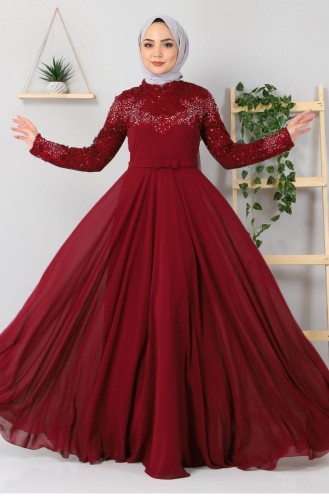 Claret Red Hijab Evening Dress 11871