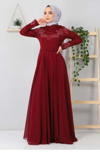 Claret Red Hijab Evening Dress 11871