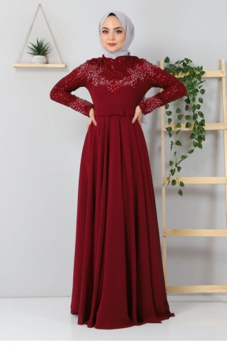 Claret Red Hijab Evening Dress 11871