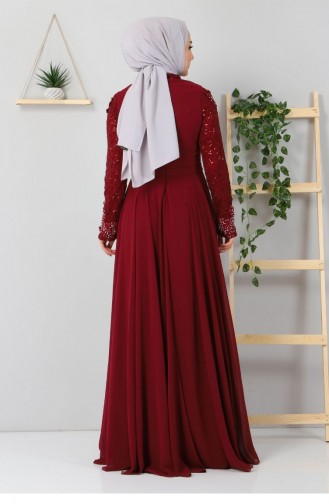 Claret Red Hijab Evening Dress 11871