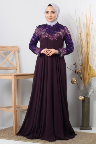 Purple Hijab Evening Dress 11872