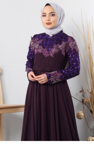 Purple Hijab Evening Dress 11872