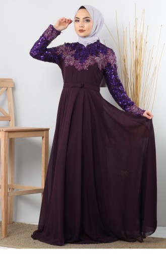 Purple Hijab Evening Dress 11872