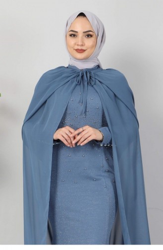 Blue Hijab Evening Dress 11957