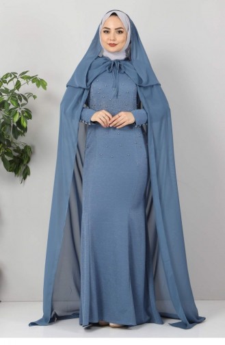 Blue Hijab Evening Dress 11957