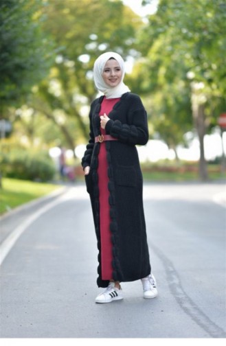 Kemer Detay Triko Elbise Siyah 5130-5